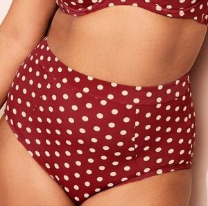 NWT Adore Me Wine Red and White Polka Dot High Waist Bikini Bottom XL